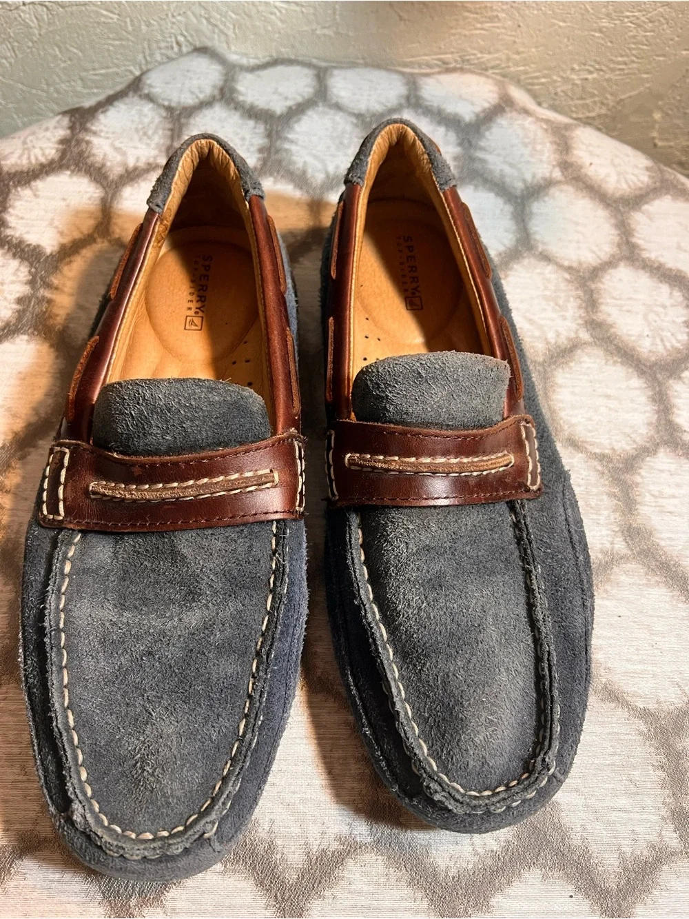 Sperry Men’s Blue Suede Driving Loafers with Brown Leather Trim